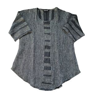Khangura Black and Gray Striped Linen Top L